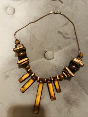 Handcrafted Brown & Amber Wooden Statement Necklace purchased in PR